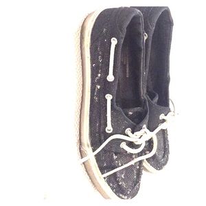 Black sequined loafers